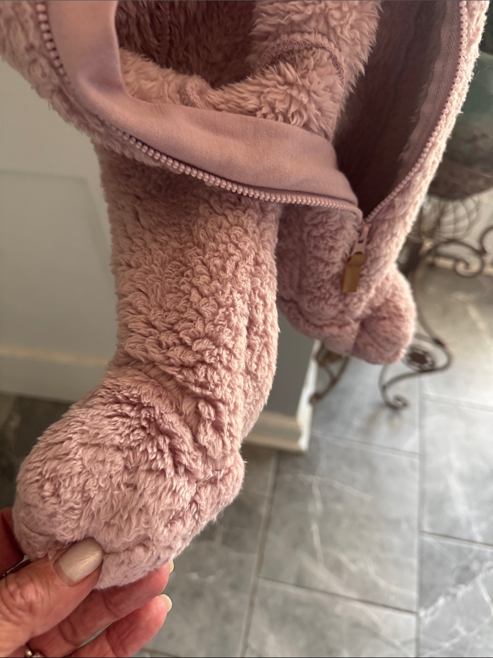 Plush Pink Hooded Baby One-Piece - Picture 5 of 7